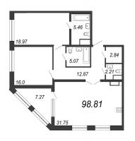 3 ккв (Евро) № 69р Дом: 32В Корп.: 1 , Секция 16  в ЖК Дефанс Премиум