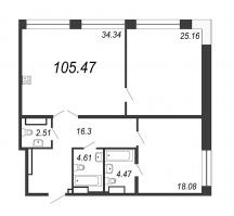 3 ккв (Евро) № 81т Дом: 32В Корп.: 1 , Секция 18  в ЖК Дефанс Премиум