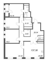5 ккв (Евро) № 132п Дом: 32В Корп.: 1 , Секция 15  в ЖК Дефанс Премиум