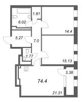 2 ккв № 130с Дом: 32В Корп.: 1 , Секция 17  в ЖК Дефанс Премиум