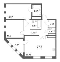 2 ккв № 132р Дом: 32В Корп.: 1 , Секция 16  в ЖК Дефанс Премиум