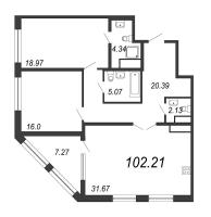 3 ккв (Евро) № 107т Дом: 32В Корп.: 1 , Секция 18  в ЖК Дефанс Премиум