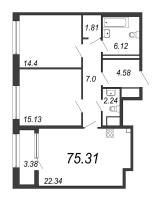 3 ккв (Евро) № 128т Дом: 32В Корп.: 1 , Секция 18  в ЖК Дефанс Премиум