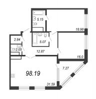 3 ккв (Евро) № 100п Дом: 32В Корп.: 1 , Секция 15  в ЖК Дефанс Премиум