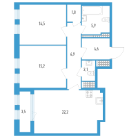 3 ккв (Евро) № 187т Дом: 32В Корп.: 1 , Секция 18  в ЖК Дефанс Премиум