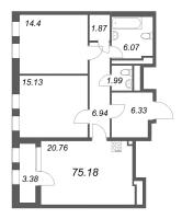 2 ккв № 133с Дом: 32В Корп.: 1 , Секция 17  в ЖК Дефанс Премиум