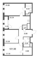 4 ккв (Евро) № 168т Дом: 32В Корп.: 1 , Секция 18  в ЖК Дефанс Премиум