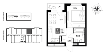 1 ккв № 364 Корп.: 2 , Секция 3  в ЖК Догма Юкки