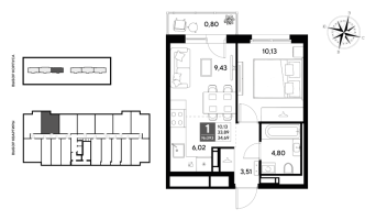 2 ккв (Евро) № 393 Корп.: 2 , Секция 3  в ЖК Догма Юкки