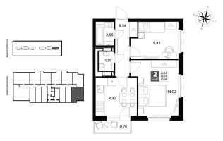 2 ккв № 487 Корп.: 4 , Секция 3  в ЖК Догма Юкки