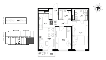3 ккв (Евро) № 33 Корп.: 4 , Секция 1  в ЖК Догма Юкки