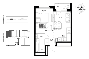 1 ккв № 194 Корп.: 2 , Секция 2  в ЖК Догма Юкки