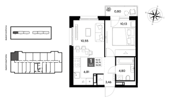 2 ккв (Евро) № 53 Корп.: 2 , Секция 1  в ЖК Догма Юкки