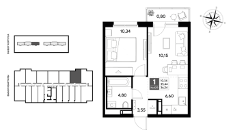 2 ккв (Евро) № 429 Корп.: 2 , Секция 3  в ЖК Догма Юкки