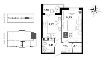 1 ккв № 797 Корп.: 5 , Секция 6  в ЖК Догма Юкки