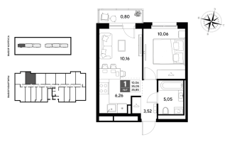 2 ккв (Евро) № 7 Корп.: 2 , Секция 1  в ЖК Догма Юкки