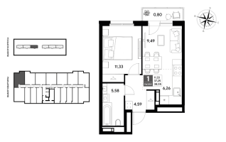 2 ккв (Евро) № 344 Корп.: 2 , Секция 3  в ЖК Догма Юкки