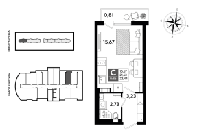 Студия № 56 Корп.: 5 , Секция 1  в ЖК Догма Юкки