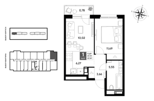 2 ккв (Евро) № 59 Корп.: 2 , Секция 1  в ЖК Догма Юкки