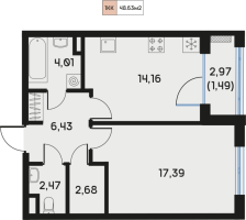 1 ккв № 12 Корп.: 1 , Секция 1  в ЖК Дом Регенбоген