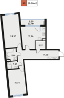 3 ккв (Евро) № 16 Корп.: 1 , Секция 1  в ЖК Дом Регенбоген