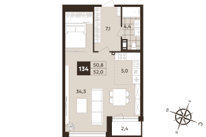 Студия № 134 Корп.: 1 , Секция 5  в ЖК Дом на Бронницкой