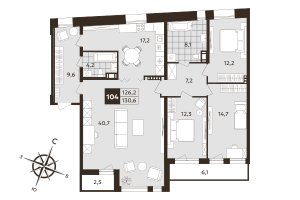 4 ккв (Евро) № 104 Корп.: 1 , Секция 3  в ЖК Дом на Бронницкой