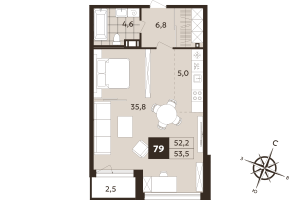 Студия № 79 Корп.: 1 , Секция 3  в ЖК Дом на Бронницкой
