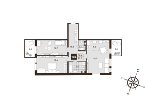 3 ккв (Евро) № 106 Корп.: 1 , Секция 3  в ЖК Дом на Бронницкой