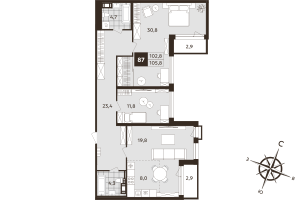 3 ккв (Евро) № 87 Корп.: 1 , Секция 3  в ЖК Дом на Бронницкой