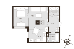 2 ккв (Евро) № 31 Корп.: 1 , Секция 2  в ЖК Дом на Бронницкой
