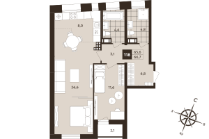 2 ккв (Евро) № 118 Корп.: 1 , Секция 3  в ЖК Дом на Бронницкой