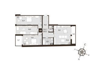 4 ккв (Евро) № 43 Корп.: 1 , Секция 2  в ЖК Дом на Бронницкой
