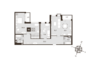 3 ккв (Евро) № 93 Корп.: 1 , Секция 3  в ЖК Дом на Бронницкой