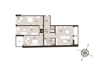 4 ккв (Евро) № 49 Корп.: 1 , Секция 2  в ЖК Дом на Бронницкой