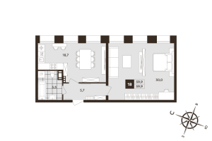 2 ккв (Евро) № 18 Корп.: 1 , Секция 1  в ЖК Дом на Бронницкой