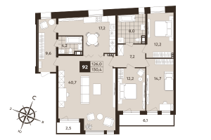 4 ккв (Евро) № 92 Корп.: 1 , Секция 3  в ЖК Дом на Бронницкой