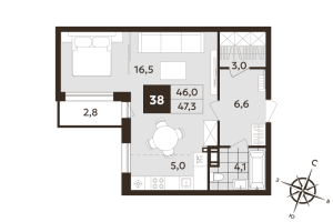 Студия № 38 Корп.: 1 , Секция 2  в ЖК Дом на Бронницкой