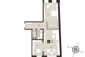 2 ккв (Евро) № 17 Корп.: 1 , Секция 1  в ЖК Дом на Бронницкой