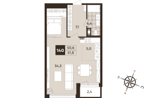 Студия № 140 Корп.: 1 , Секция 5  в ЖК Дом на Бронницкой