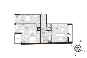 4 ккв (Евро) № 36 Корп.: 1 , Секция 2  в ЖК Дом на Бронницкой