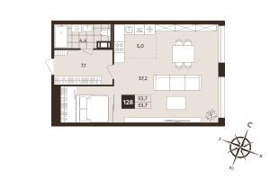 Студия № 128 Корп.: 1 , Секция 5  в ЖК Дом на Бронницкой