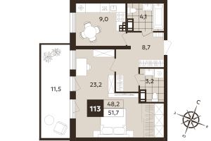 1 ккв № 113 Корп.: 1 , Секция 3  в ЖК Дом на Бронницкой