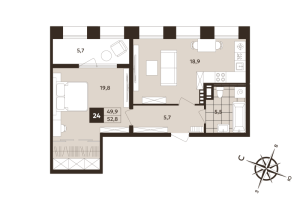 2 ккв (Евро) № 24 Корп.: 1 , Секция 1  в ЖК Дом на Бронницкой