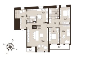 4 ккв (Евро) № 53 Корп.: 1 , Секция 2  в ЖК Дом на Бронницкой