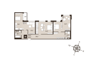 3 ккв (Евро) № 35 Корп.: 1 , Секция 2  в ЖК Дом на Бронницкой