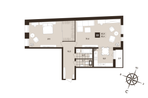 2 ккв (Евро) № 22 Корп.: 1 , Секция 1  в ЖК Дом на Бронницкой