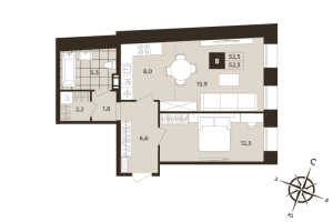 2 ккв (Евро) № 8 Корп.: 1 , Секция 1  в ЖК Дом на Бронницкой