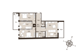 4 ккв (Евро) № 55 Корп.: 1 , Секция 2  в ЖК Дом на Бронницкой