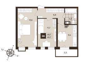 2 ккв № 26 Корп.: 1 , Секция 1  в ЖК Дом на Бронницкой